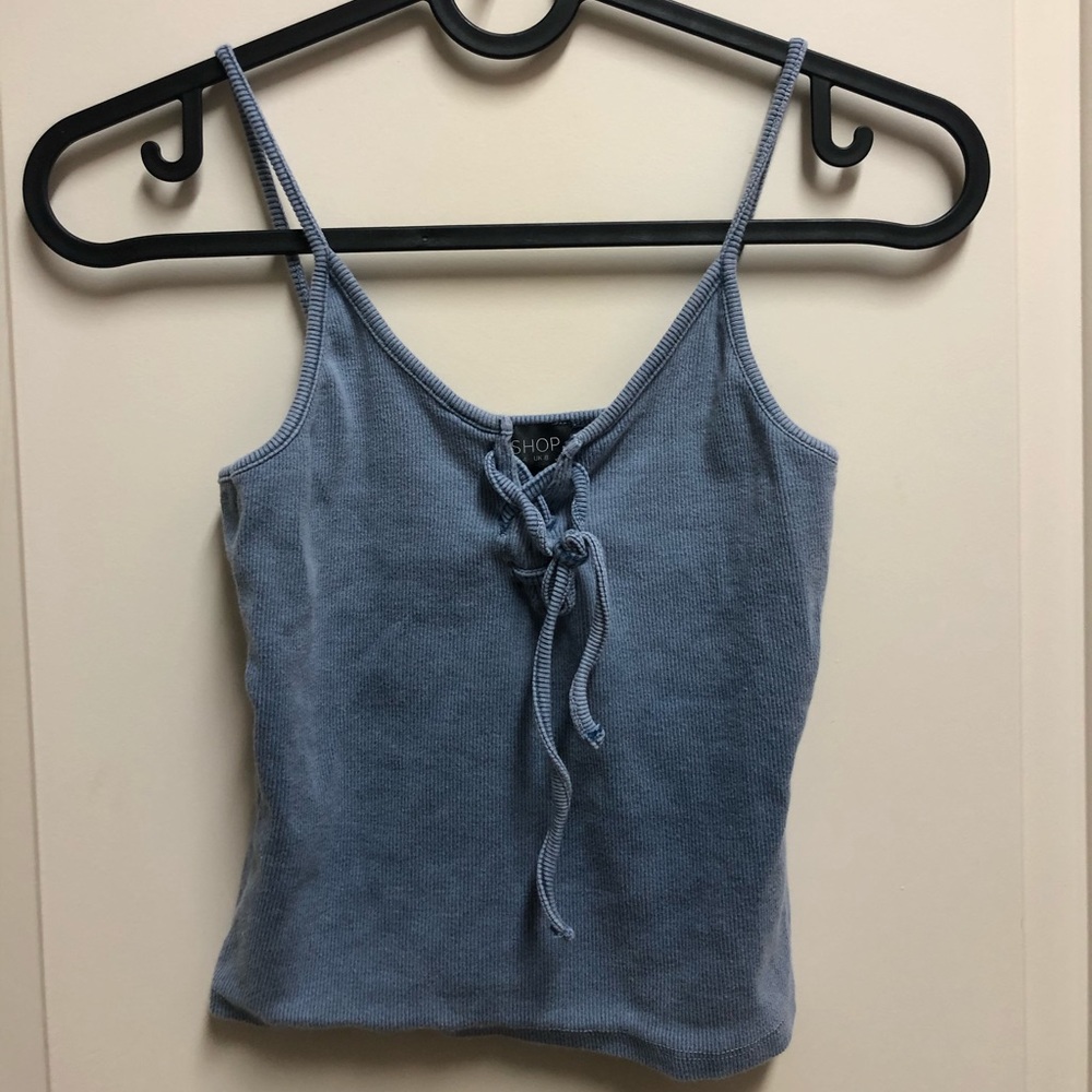 Topshop ribbed cropped tie front cami tank top
